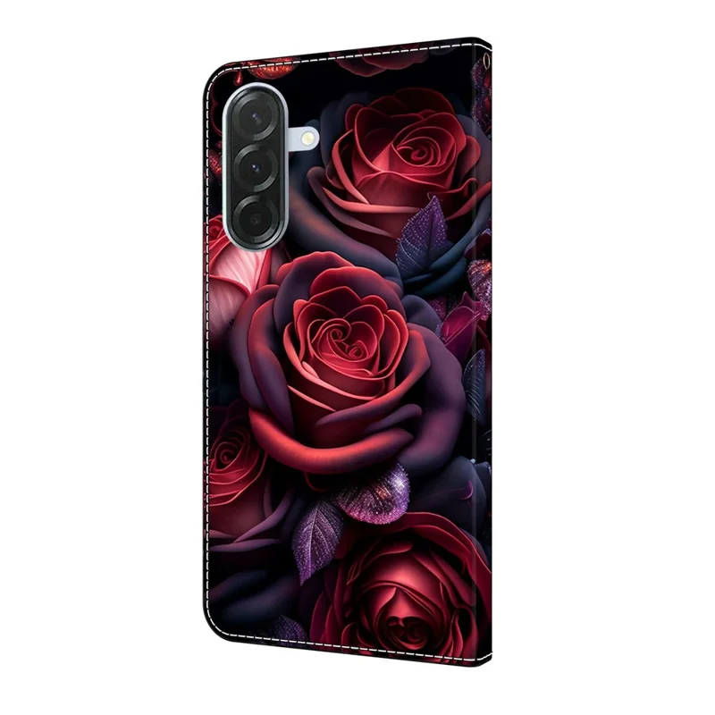 For Samsung Galaxy A36 5G Wallet Case Pattern Printing Stand Leather Flip Phone Cover - Black Rose