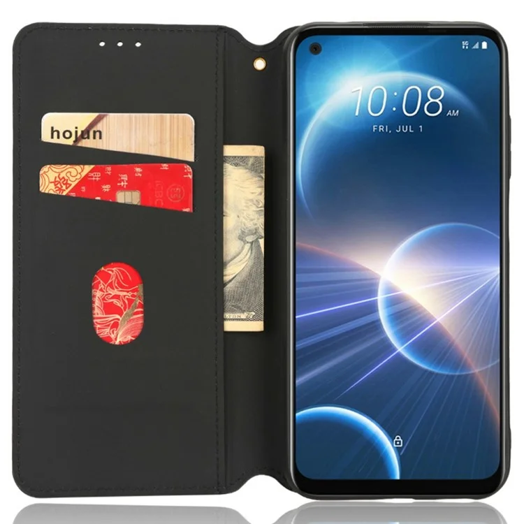 Custodia Per Telefono-shock Per HTC Desire 22 Pro 5G, Supporto Per Chiusura Automatica Magnetica Exprinted Rhombus Pattern Anti-drop Wallet Cover PU Leather Shelch Pelle Shell - Marrone