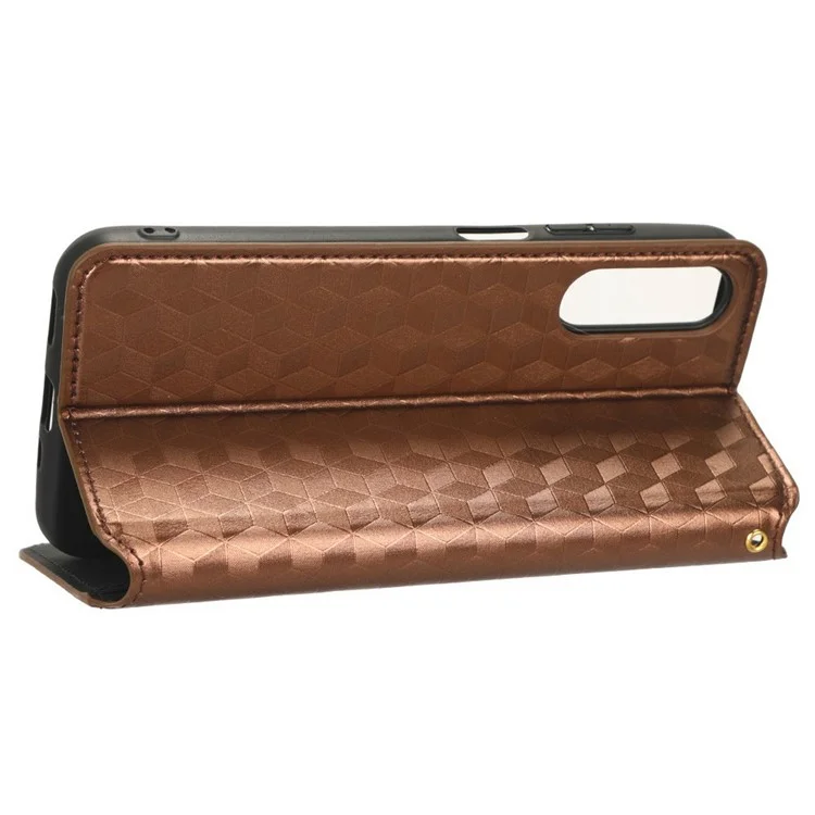 Custodia Per Telefono-shock Per HTC Desire 22 Pro 5G, Supporto Per Chiusura Automatica Magnetica Exprinted Rhombus Pattern Anti-drop Wallet Cover PU Leather Shelch Pelle Shell - Marrone