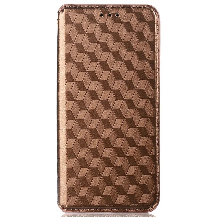 Custodia Per Telefono-shock Per HTC Desire 22 Pro 5G, Supporto Per Chiusura Automatica Magnetica Exprinted Rhombus Pattern Anti-drop Wallet Cover PU Leather Shelch Pelle Shell - Marrone