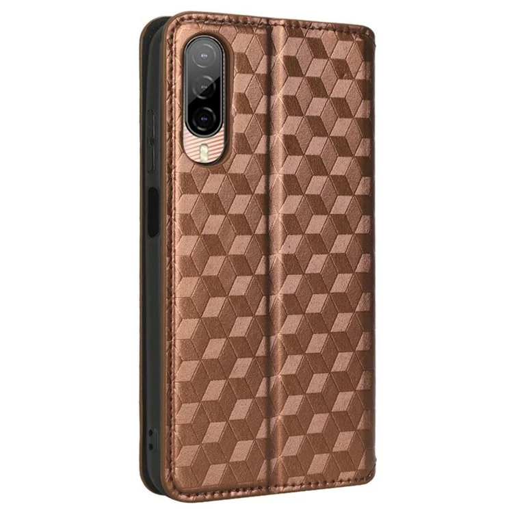 Custodia Per Telefono-shock Per HTC Desire 22 Pro 5G, Supporto Per Chiusura Automatica Magnetica Exprinted Rhombus Pattern Anti-drop Wallet Cover PU Leather Shelch Pelle Shell - Marrone