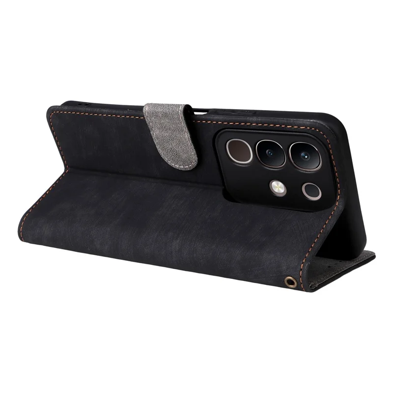 For vivo Y29 4G / T4x 5G Case Wallet RFID Blocking PU Leather Cover Viewing Stand - Black