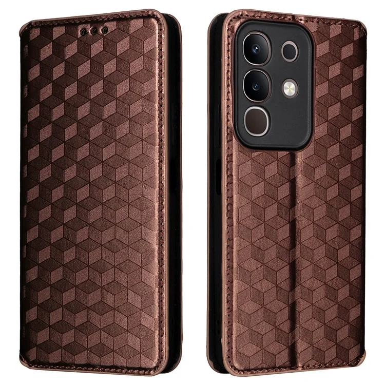 Für vivo Y29 4G / T4x 5G Hülle Geldbörse Rauten-Muster Geprägtes Leder Handyhülle - Braun