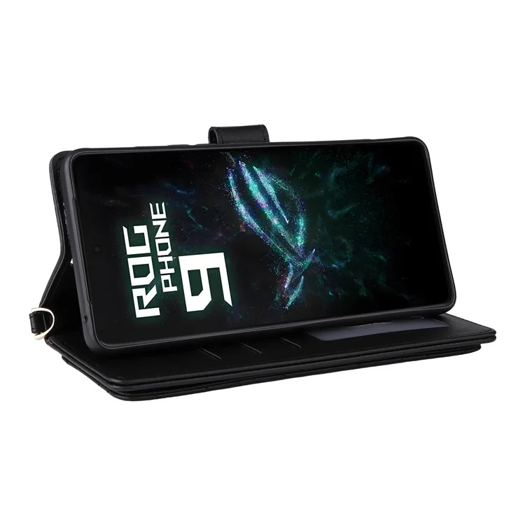Funda de cuero para Asus ROG Phone 9 5G / Phone 9 Pro 5G con correa para el hombro y cartera - Negro