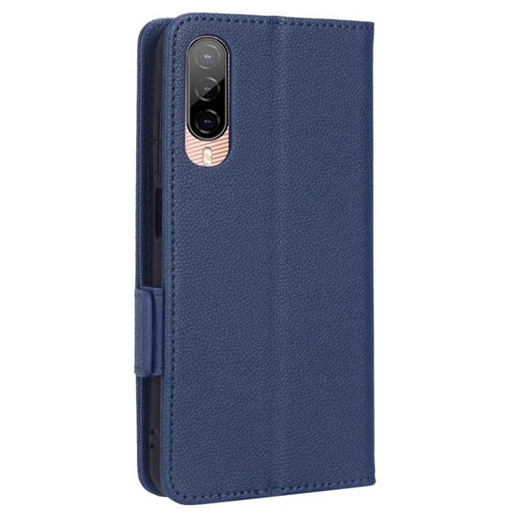Cell Phone Case For HTC Desire 22 Pro 5G, Litchi Texture Stand Wallet Phone Cover PU Leather Dual Magnetic Clasp Shell - Dark Blue