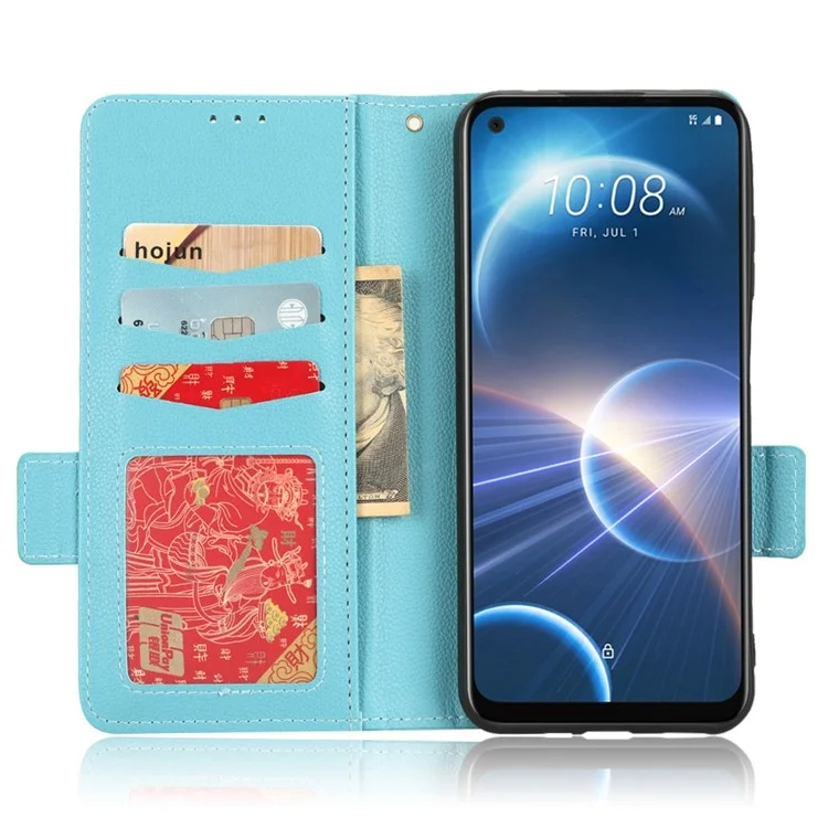 Cell Phone Case For HTC Desire 22 Pro 5G, Litchi Texture Stand Wallet Phone Cover PU Leather Dual Magnetic Clasp Shell - Baby Blue