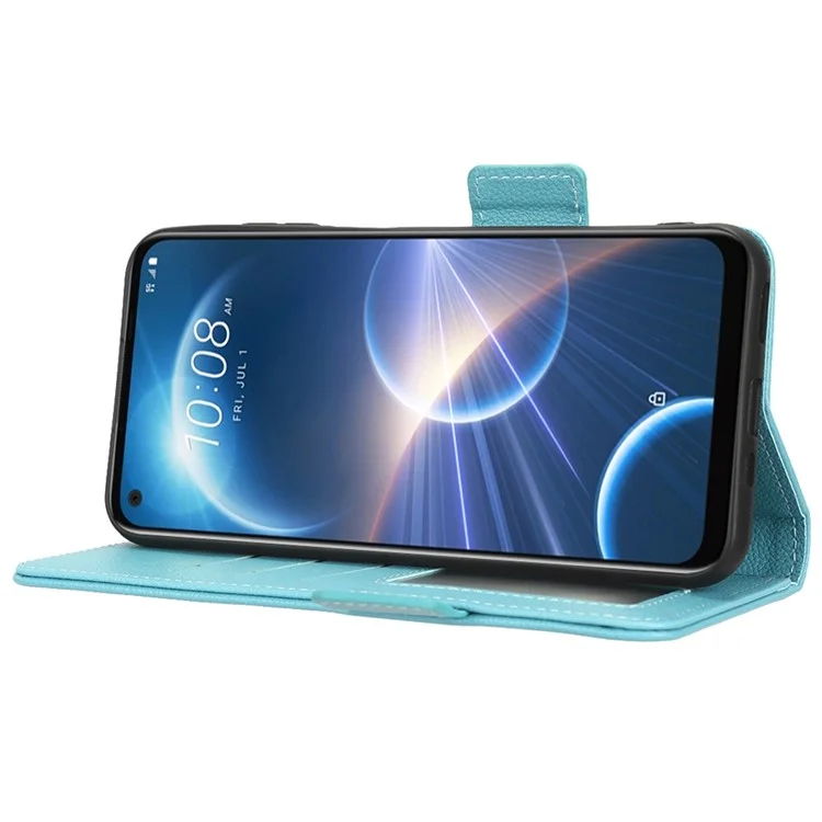 Cell Phone Case For HTC Desire 22 Pro 5G, Litchi Texture Stand Wallet Phone Cover PU Leather Dual Magnetic Clasp Shell - Baby Blue