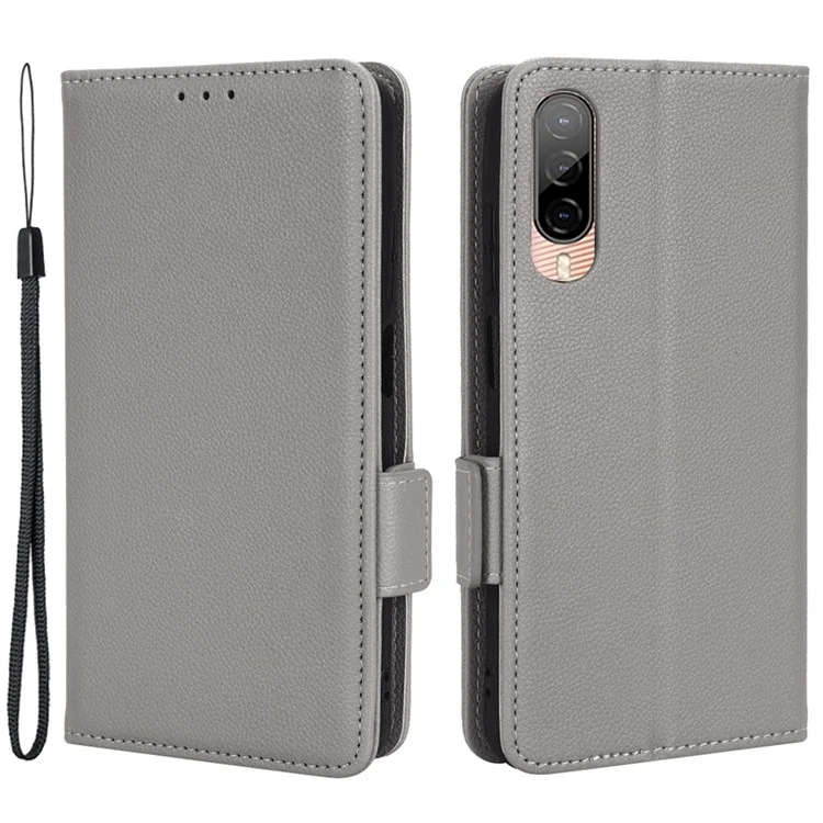 Cell Phone Case For HTC Desire 22 Pro 5G, Litchi Texture Stand Wallet Phone Cover PU Leather Dual Magnetic Clasp Shell - Grey