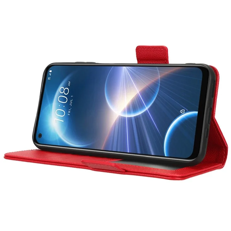 Cell Phone Case For HTC Desire 22 Pro 5G, Litchi Texture Stand Wallet Phone Cover PU Leather Dual Magnetic Clasp Shell - Red