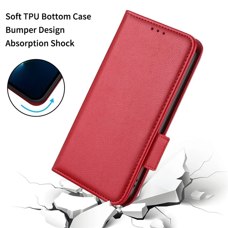 Cell Phone Case For HTC Desire 22 Pro 5G, Litchi Texture Stand Wallet Phone Cover PU Leather Dual Magnetic Clasp Shell - Red
