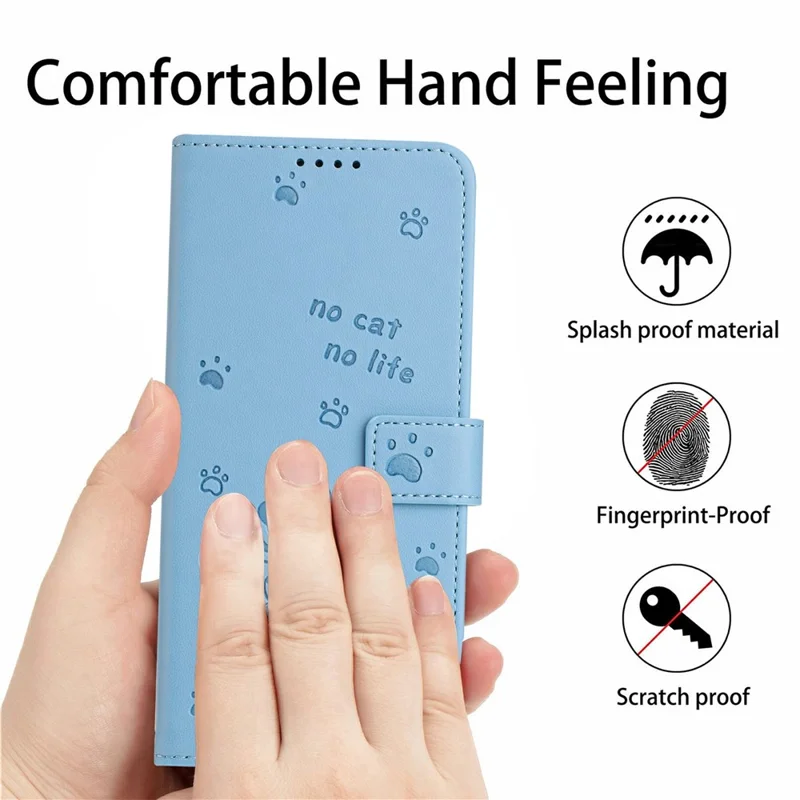 Wallet Case for Xiaomi Redmi Note 14 4G (164.84mm) Cats Imprint Leather Phone Cover with Strap - Blue