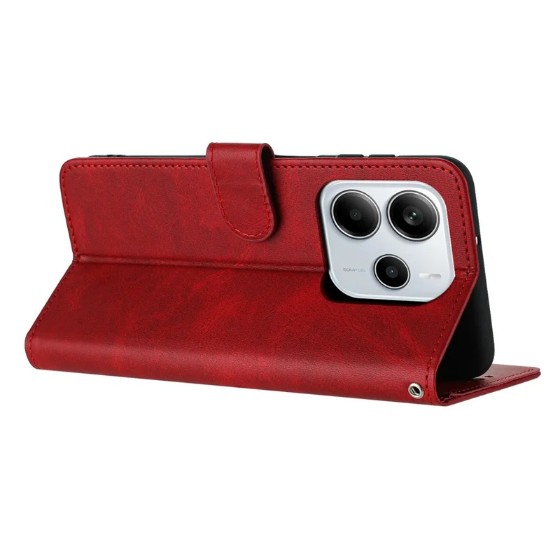 Funda Tipo Cartera de Cuero PU con Soporte Abatible para Xiaomi Redmi Note 14 4G (164,84x78,15x8,16 mm) - Textura de Piel de Ternero, Color Rojo