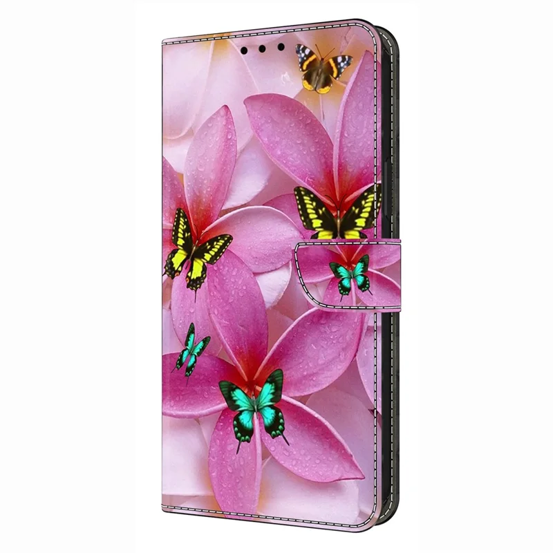 For Samsung Galaxy S25+ Wallet Case Pattern Printing Stand Leather Flip Phone Cover - Pink Floral Butterfly