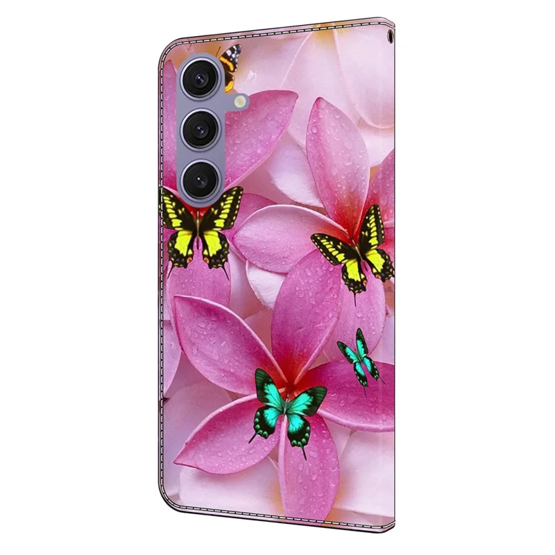 For Samsung Galaxy S25+ Wallet Case Pattern Printing Stand Leather Flip Phone Cover - Pink Floral Butterfly