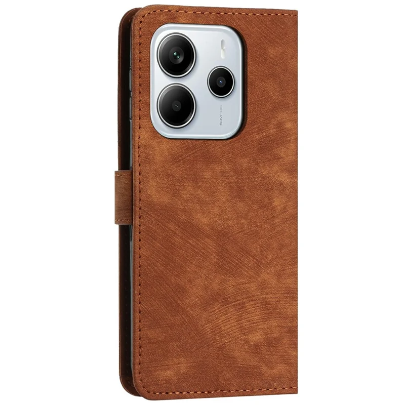 For Xiaomi Redmi Note 14 4G (164.84mm) Case Imprinted Lines Leather Phone Cover with Stand - Brown