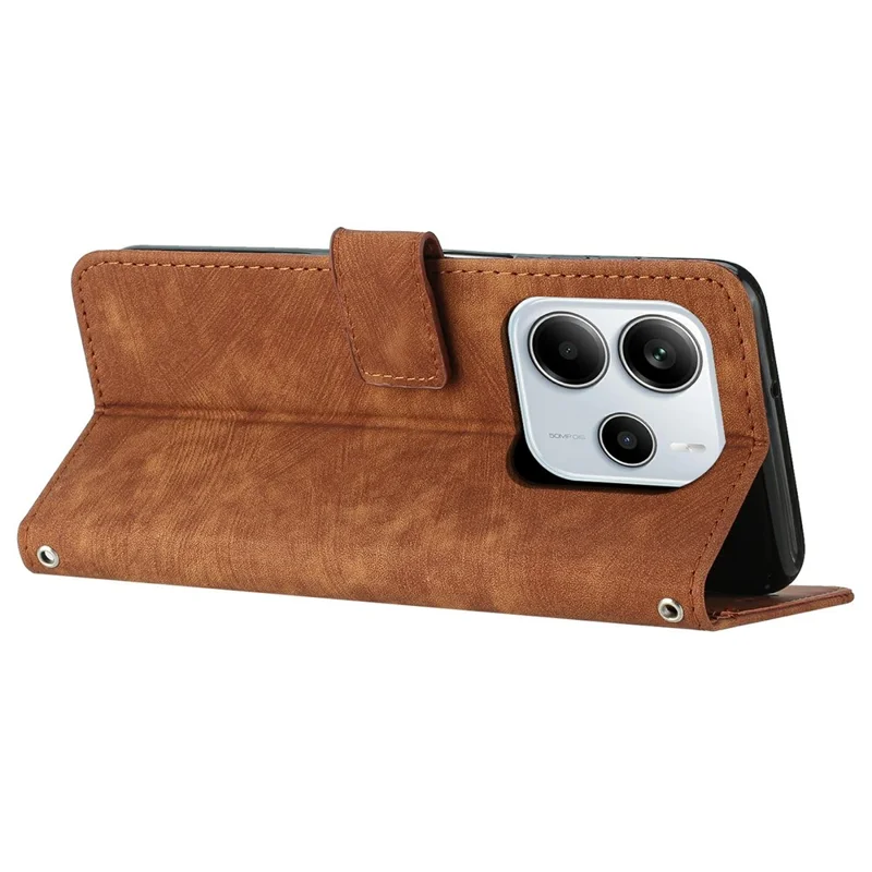 For Xiaomi Redmi Note 14 4G (164.84mm) Case Imprinted Lines Leather Phone Cover with Stand - Brown