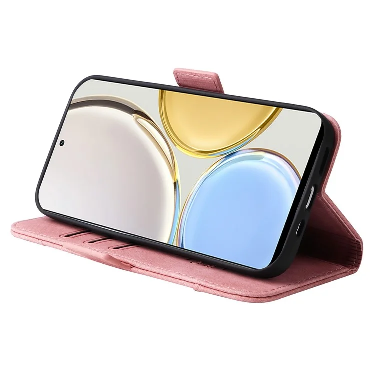 BETOPNICE 001 For Honor X9 4G / X9 5G / X30 5G / Magic4 Lite 5G / Magic4 Lite 4G с тиснеными строчками PU кожаный стоящий бумажник чехол противоударная крышка со ремешком - Розовый