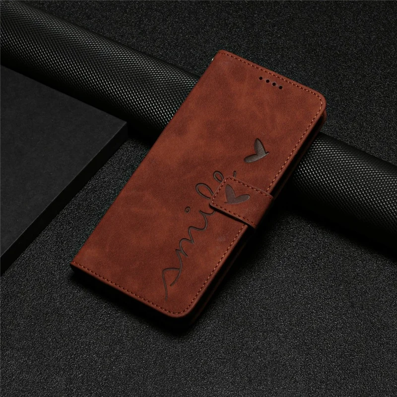 Für Xiaomi Redmi Note 14 4G (164,84 x 78,15 x 8,16 mm) Ständer Schutzhülle aus PU-Leder mit Herzprägung - Braun