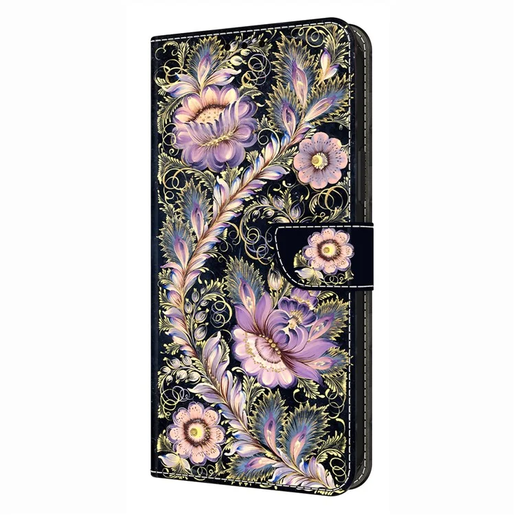 Per Google Pixel 9 / 9 Pro Custodia a portafoglio con stampa a motivi Stand Flip in pelle Custodia per telefono - Vintage Gold Pin