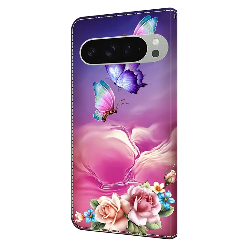 For Google Pixel 9 Pro XL Wallet Case Pattern Printing Stand Leather Flip Phone Cover - Floral Butterfly