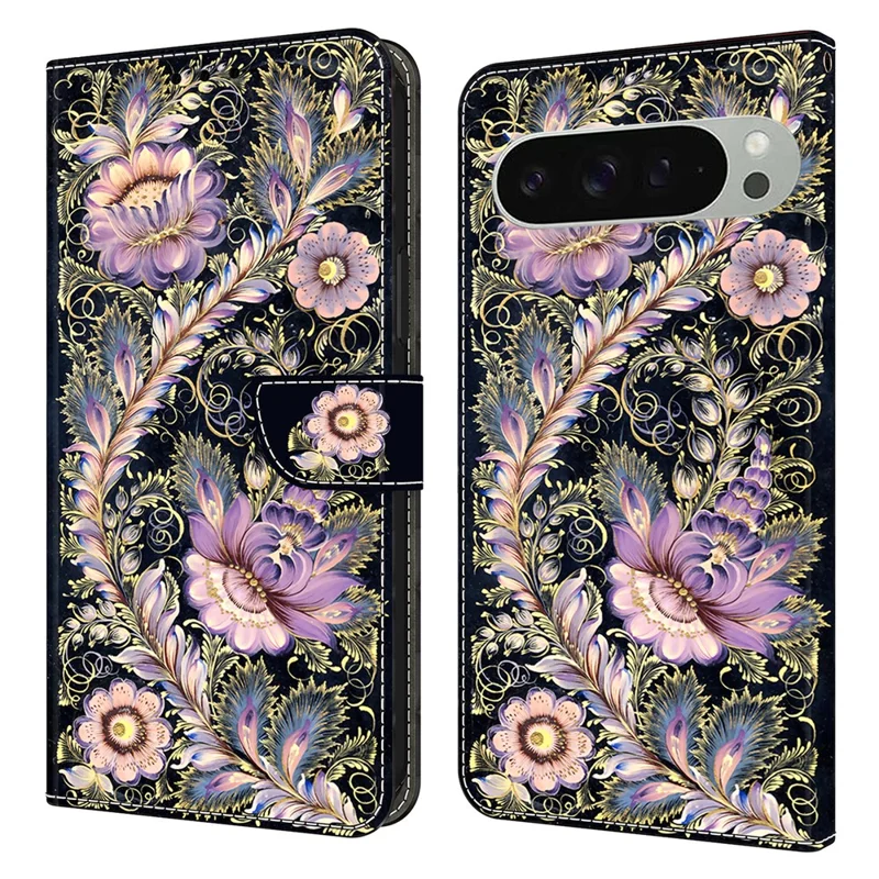For Google Pixel 9 Pro XL Wallet Case Pattern Printing Stand Leather Flip Phone Cover - Vintage Gold Pin