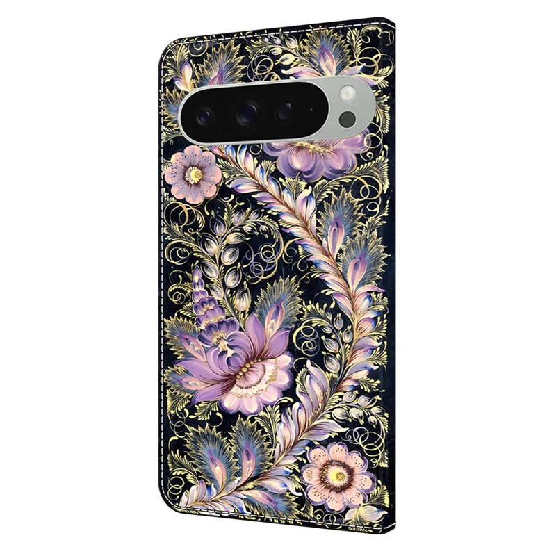 For Google Pixel 9 Pro XL Wallet Case Pattern Printing Stand Leather Flip Phone Cover - Vintage Gold Pin