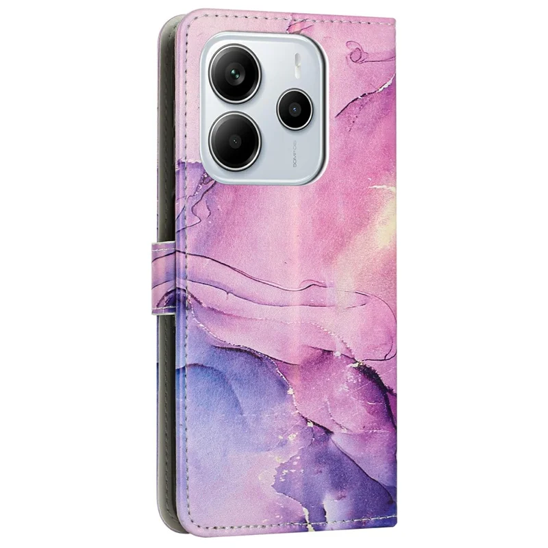 For Xiaomi Redmi Note 14 4G (164.84mm) Stand Case Marble Pattern PU Leather Wallet Phone Cover - Purple