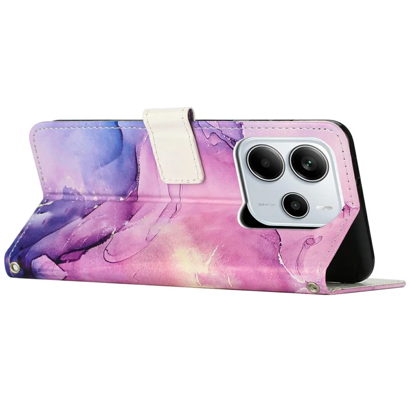 For Xiaomi Redmi Note 14 4G (164.84mm) Stand Case Marble Pattern PU Leather Wallet Phone Cover - Purple