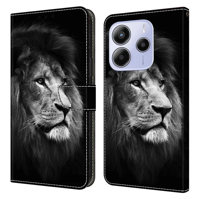 For Xiaomi Redmi Note 14 5G Wallet Case Pattern Printing Stand Leather Flip Phone Cover - Lion