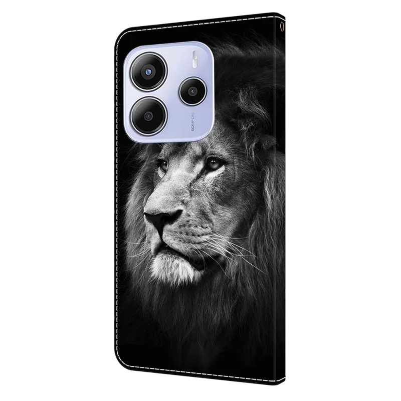 For Xiaomi Redmi Note 14 5G Wallet Case Pattern Printing Stand Leather Flip Phone Cover - Lion