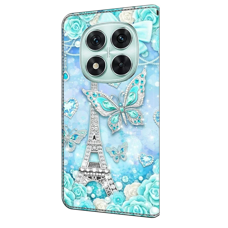For Xiaomi Redmi Note 14 Pro 5G Wallet Case Pattern Printing Stand Leather Flip Phone Cover - Butterfly Cobalt Tower