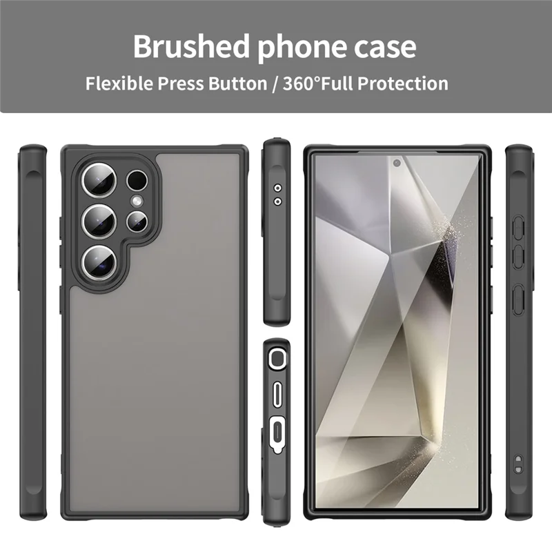 For Samsung Galaxy S24 Ultra Case Drop Proof Airbags Frosted Translucent PC + TPU Phone Back Cover - Black
