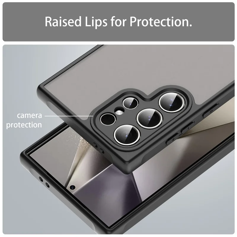 For Samsung Galaxy S24 Ultra Case Drop Proof Airbags Frosted Translucent PC + TPU Phone Back Cover - Black