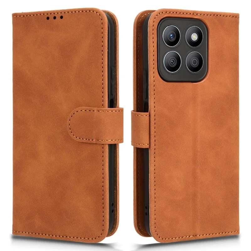 For Honor X8c 4G Leather Case Skin Feel Anti Drop Wallet Flip Phone Cover - Brown