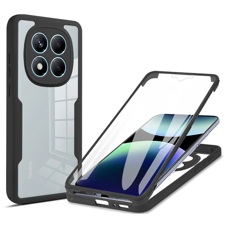 Für Xiaomi Redmi Note 14 Pro 4G Hülle Acryl + TPU Transparente Handyhülle mit PET-Displayschutzfolie - Schwarz