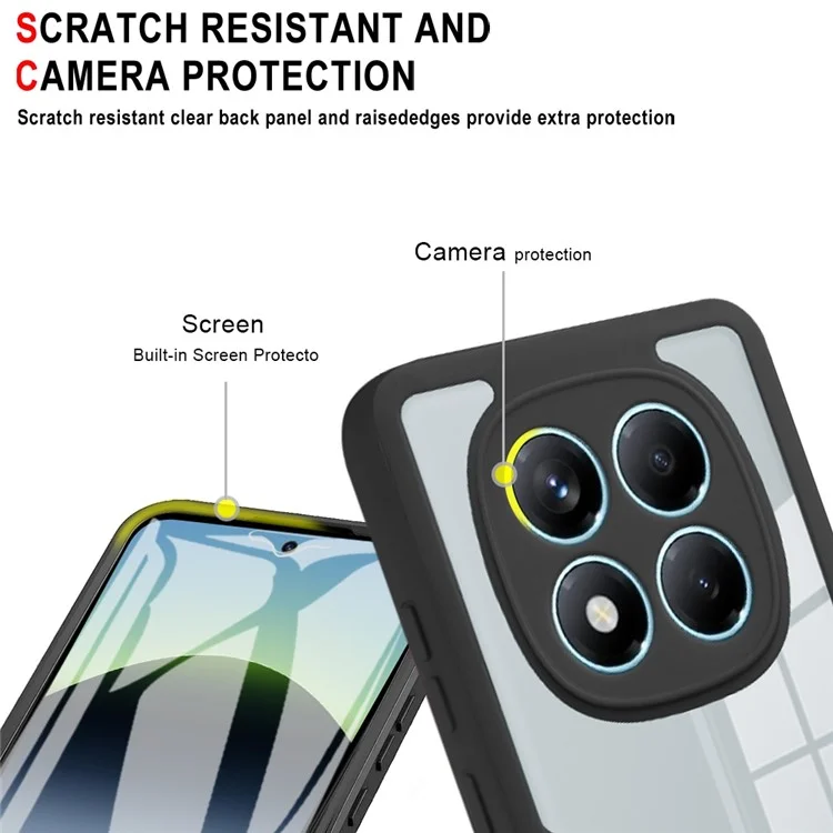 Für Xiaomi Redmi Note 14 Pro 4G Hülle Acryl + TPU Transparente Handyhülle mit PET-Displayschutzfolie - Schwarz