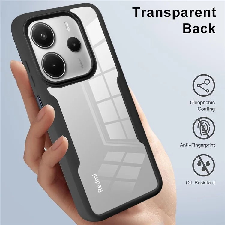 Für Xiaomi Redmi Note 14 5G Hülle Acryl + TPU Klare Handyhülle mit PET Displayschutzfolie - Schwarz
