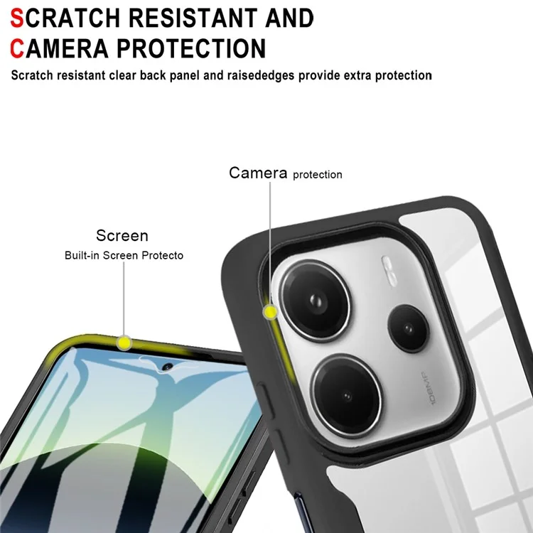 Für Xiaomi Redmi Note 14 5G Hülle Acryl + TPU Klare Handyhülle mit PET Displayschutzfolie - Schwarz
