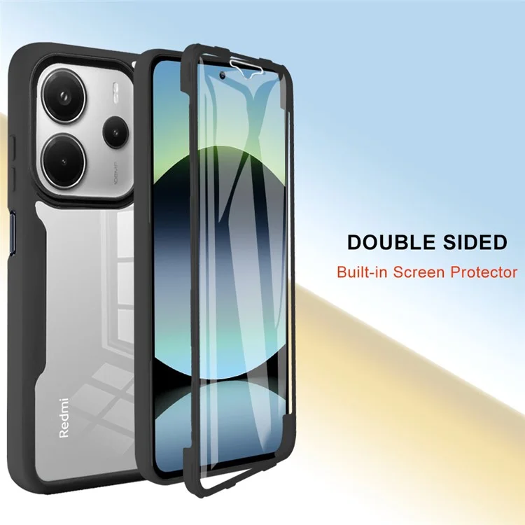 Für Xiaomi Redmi Note 14 5G Hülle Acryl + TPU Klare Handyhülle mit PET Displayschutzfolie - Schwarz