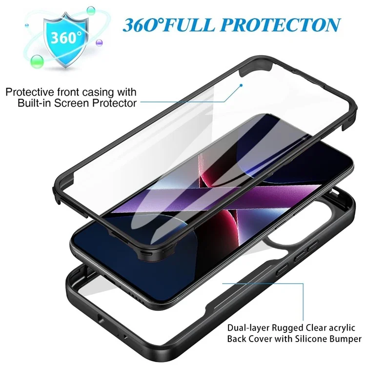 Funda para Xiaomi Poco X7 Pro 5G de Acrílico + TPU Transparente con Película Protectora de Pantalla PET - Negro