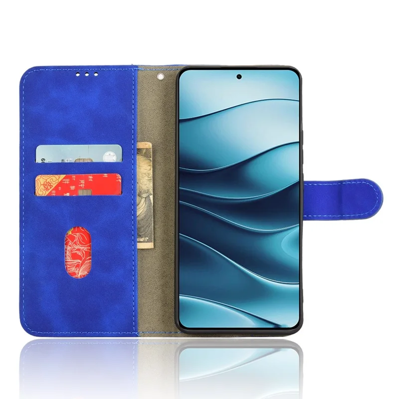 For Xiaomi Redmi Note 14 4G (164.84mm) Leather Case Skin Feel Anti Drop Wallet Flip Phone Cover - Blue