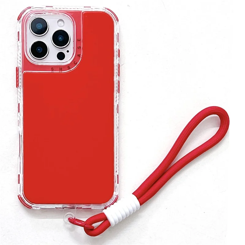 For iPhone 16 Pro Max Case 3 in 1 Drop-Proof PC + TPU Phone Back Cover with Wrist Strap - Red