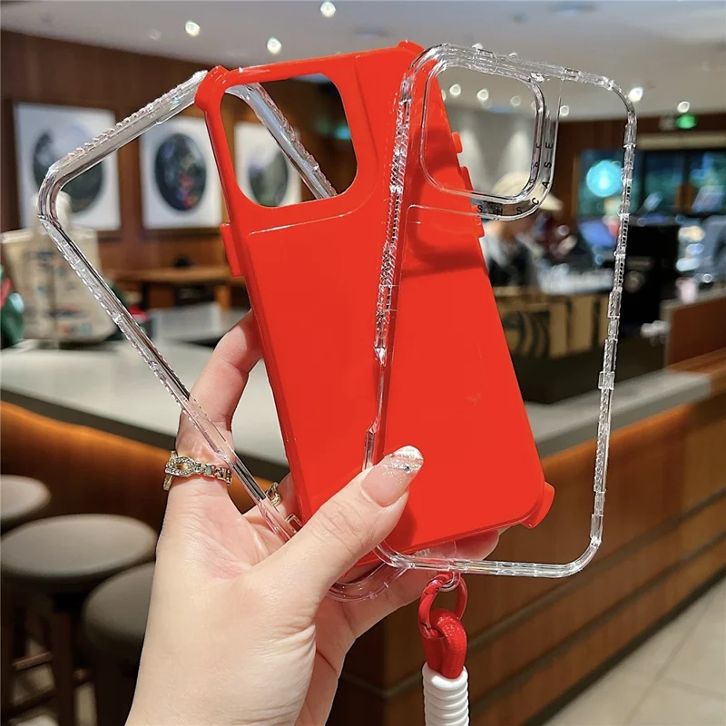 For iPhone 16 Pro Max Case 3 in 1 Drop-Proof PC + TPU Phone Back Cover with Wrist Strap - Red