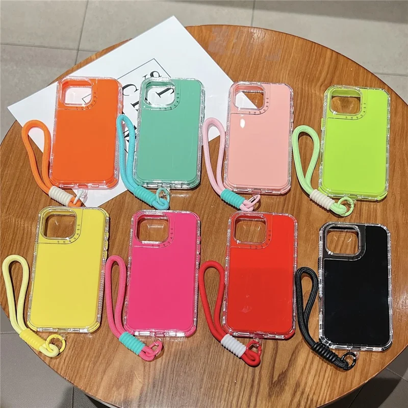 For iPhone 16 Pro Max Case 3 in 1 Drop-Proof PC + TPU Phone Back Cover with Wrist Strap - Red