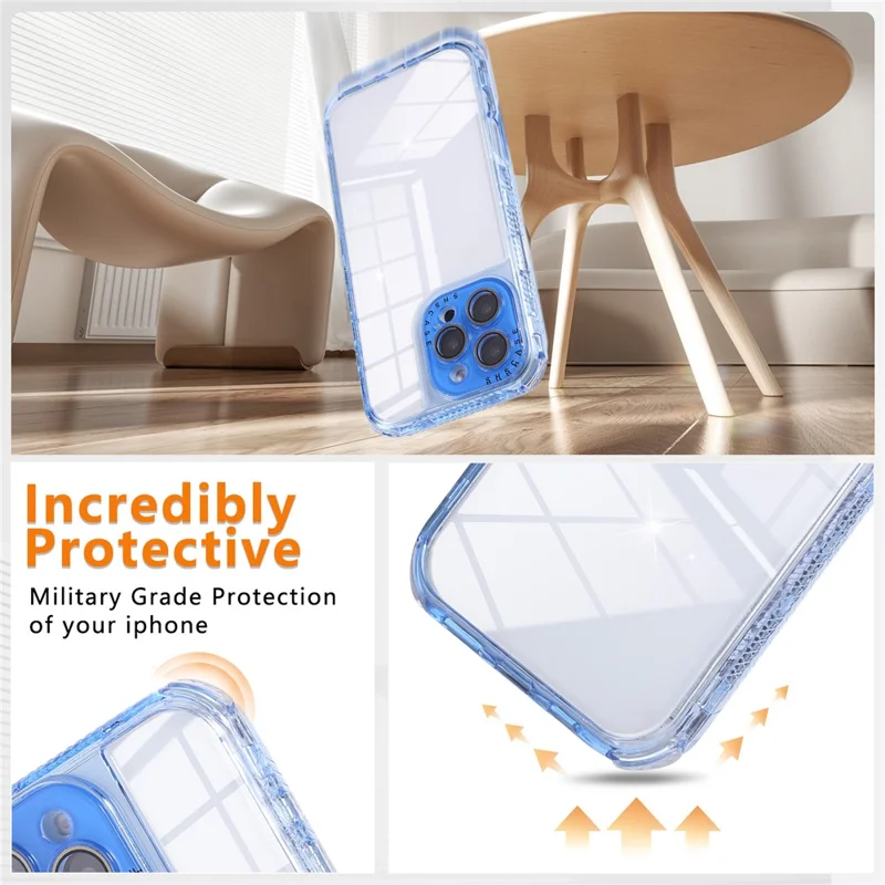 For iPhone 16 Pro Max Case Clear Colorful Frame Drop-Proof TPU + PC Phone Back Cover with Lens Film - Blue