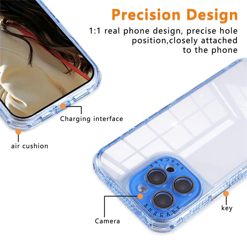 For iPhone 16 Pro Max Case Clear Colorful Frame Drop-Proof TPU + PC Phone Back Cover with Lens Film - Blue