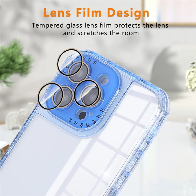 For iPhone 16 Pro Max Case Clear Colorful Frame Drop-Proof TPU + PC Phone Back Cover with Lens Film - Blue