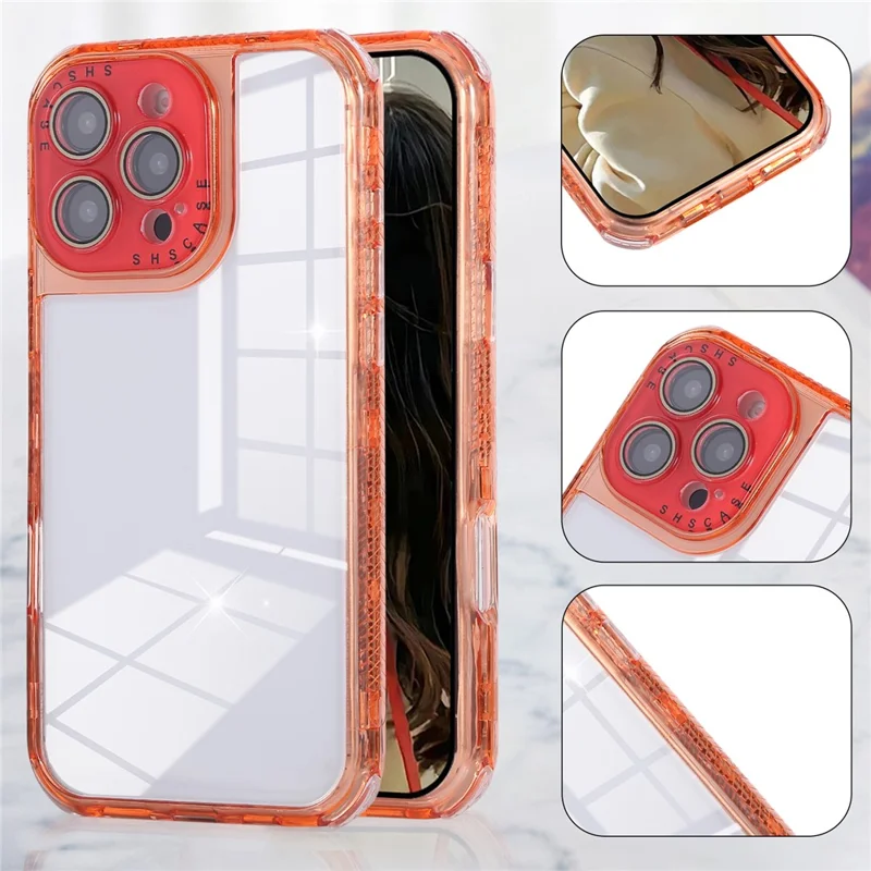 For iPhone 16 Pro Max Case Clear Colorful Frame Drop-Proof TPU + PC Phone Back Cover with Lens Film - Red