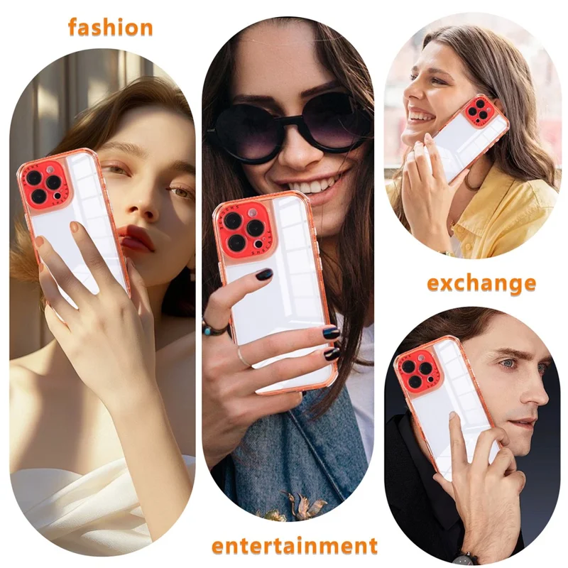 For iPhone 16 Pro Max Case Clear Colorful Frame Drop-Proof TPU + PC Phone Back Cover with Lens Film - Red