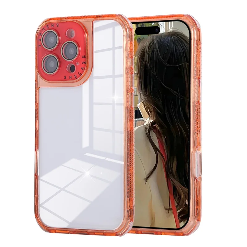 For iPhone 16 Pro Case Clear Colorful Frame Drop-Proof TPU + PC Phone Back Cover with Lens Film - Red
